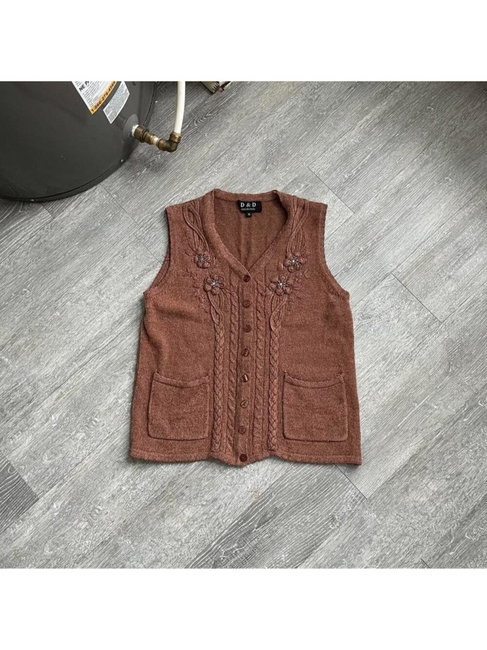 Brown Vintage “D and D Collection” Button-Up Embroidered Vest